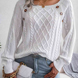 Decorative Button Cable-Knit Sweater - Crazy Like a Daisy Boutique #
