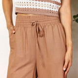 Double Take Drawstring Smocked Waist Wide Leg Pants - Crazy Like a Daisy Boutique #