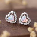 Opal Heart Stud Earrings 925 Sterling Silver - Crazy Like a Daisy Boutique
