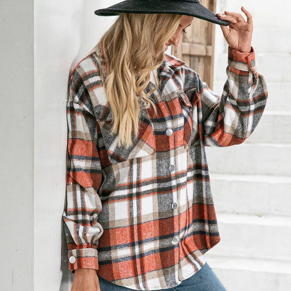 Meet You Outside Plaid Button Down Curved Hem Shacket - Crazy Like a Daisy Boutique