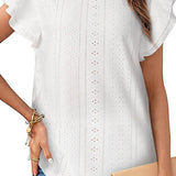 Eyelet Round Neck Flutter Sleeve Blouse - Crazy Like a Daisy Boutique