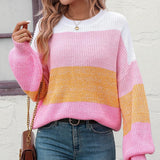 Round Neck Color Block Ribbed Pullover Sweater - Crazy Like a Daisy Boutique #