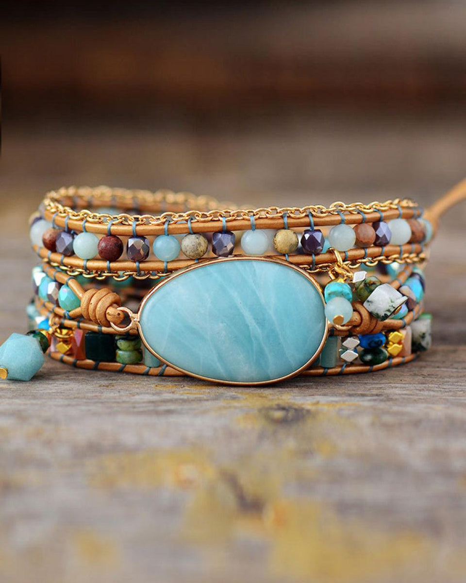 Handmade Natural Stone Beaded Triple Layer Bracelet - Crazy Like a Daisy Boutique