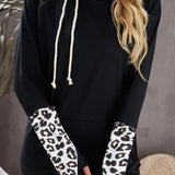 Leopard Zip Detail Drawstring Hoodie - Crazy Like a Daisy Boutique