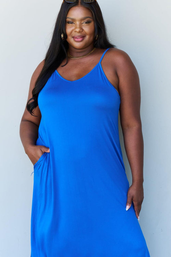 Ninexis Good Energy Full Size Cami Side Slit Maxi Dress in Royal Blue - Crazy Like a Daisy Boutique #