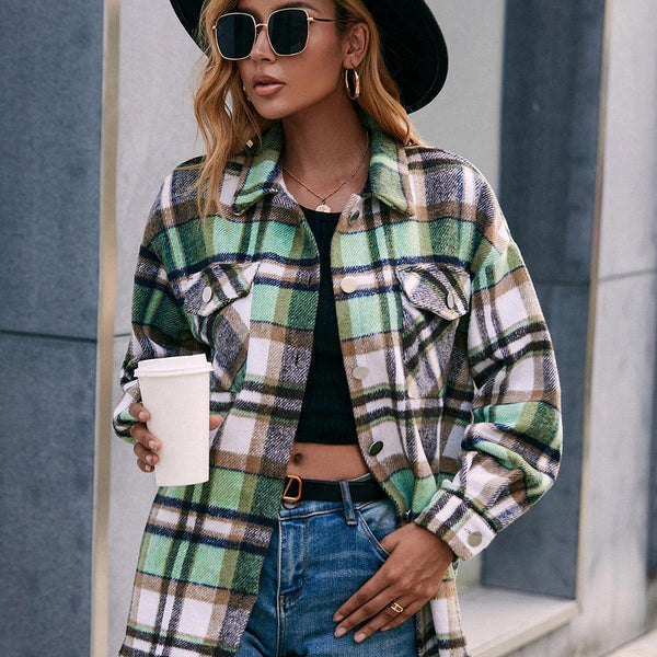 Meet You Outside Plaid Button Down Curved Hem Shacket - Crazy Like a Daisy Boutique #