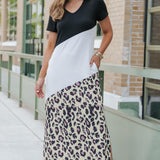 Leopard Color Block V-Neck Slit Dress - Crazy Like a Daisy Boutique