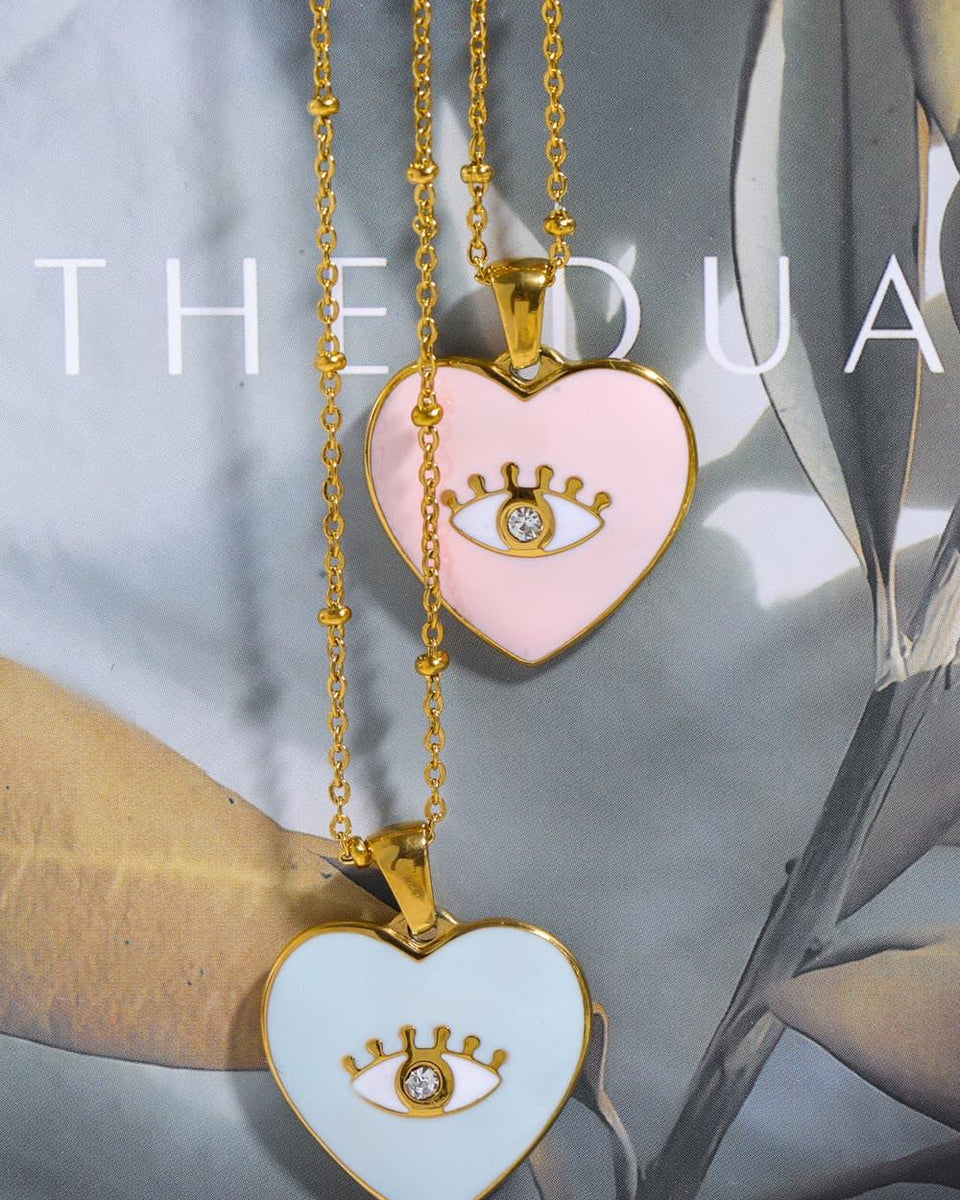 Heart & Evil Eye Shape 18K Gold Plated Pendant Necklace - Crazy Like a Daisy Boutique
