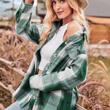 Plaid Collared Neck Bow Front Long Sleeve Jacket - Crazy Like a Daisy Boutique