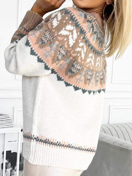 Geometric Round Neck Long Sleeve Sweater - Crazy Like a Daisy Boutique #