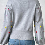 Pom-Pom Trim Mock Neck Long Sleeve Pullover Sweater - Crazy Like a Daisy Boutique