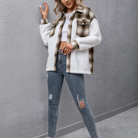 Plaid Collared Neck Button Down Jacket - Crazy Like a Daisy Boutique