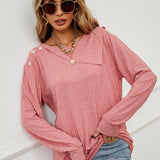 Asymmetrical Round Neck Buttoned Dropped Shoulder Tee - Crazy Like a Daisy Boutique
