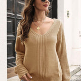 Ribbed Scoop Neck Long Sleeve Pullover Sweater - Crazy Like a Daisy Boutique #