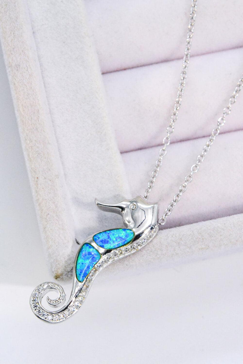 Blue Opal Seahorse Necklace 925 Sterling Silver - Crazy Like a Daisy Boutique