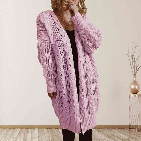 Cable-Knit Open Front Dropped Shoulder Cardigan - Crazy Like a Daisy Boutique