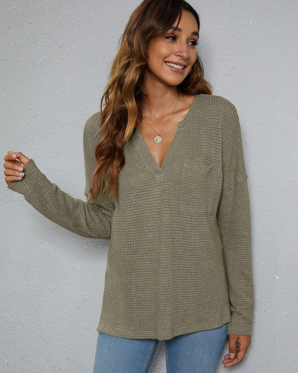Dropped Shoulder High-Low Waffle-Knit Top - Crazy Like a Daisy Boutique