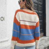 Striped V-Neck Drop Shoulder Sweater - Crazy Like a Daisy Boutique