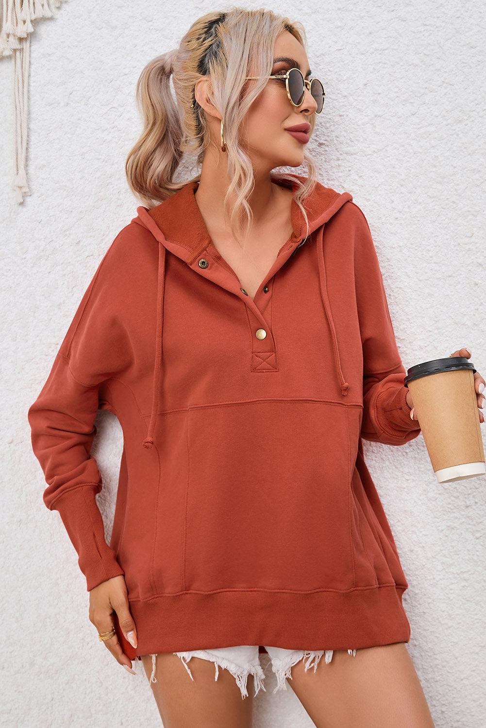 Dropped Shoulder Buttoned Hoodie - Crazy Like a Daisy Boutique #