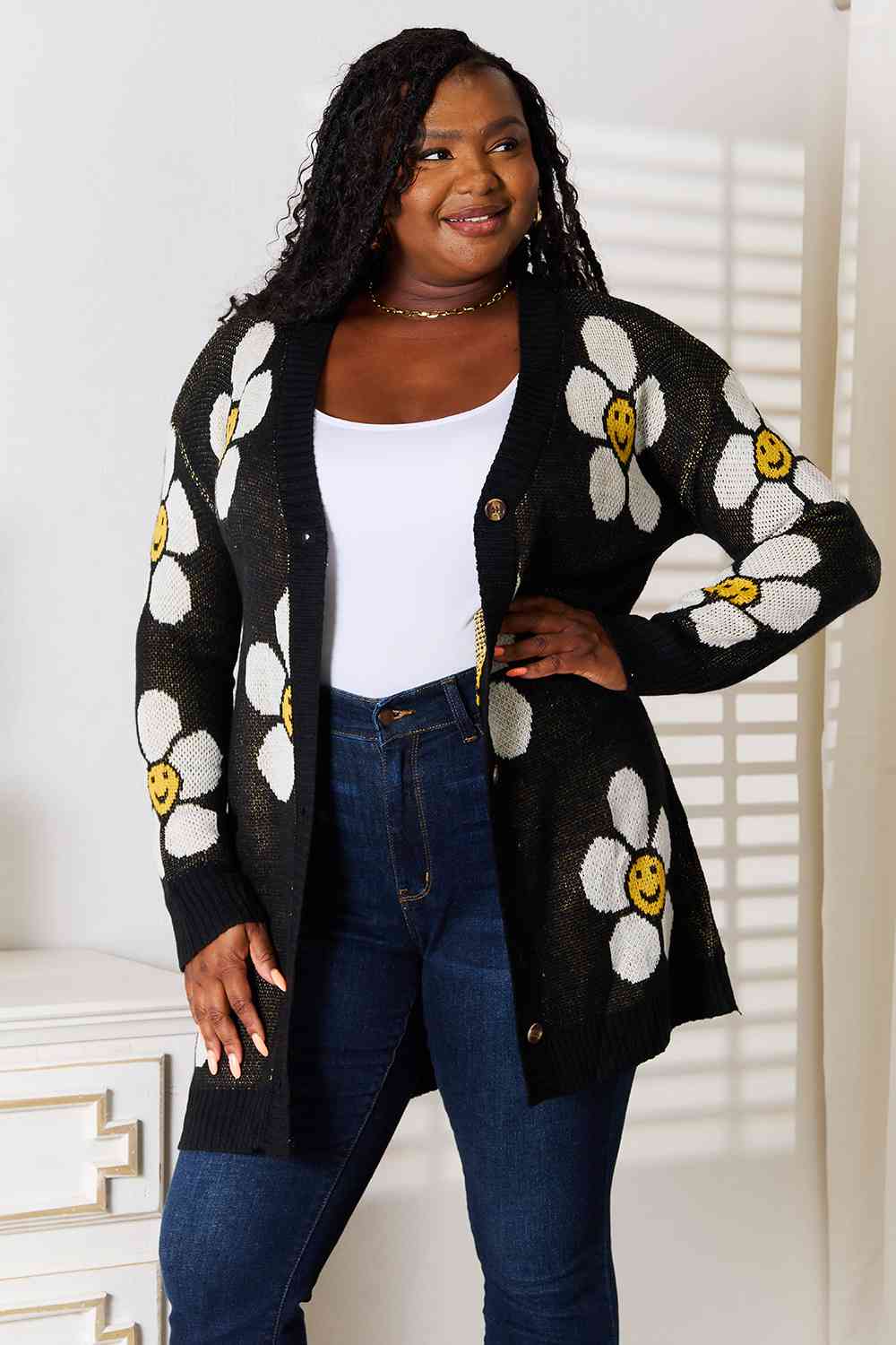Double Take Floral Button Down Longline Cardigan - Crazy Like a Daisy Boutique #