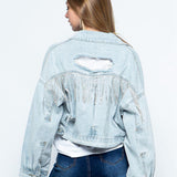 Cropped Collared Neck Dropped Shoulder Denim Jacket - Crazy Like a Daisy Boutique #