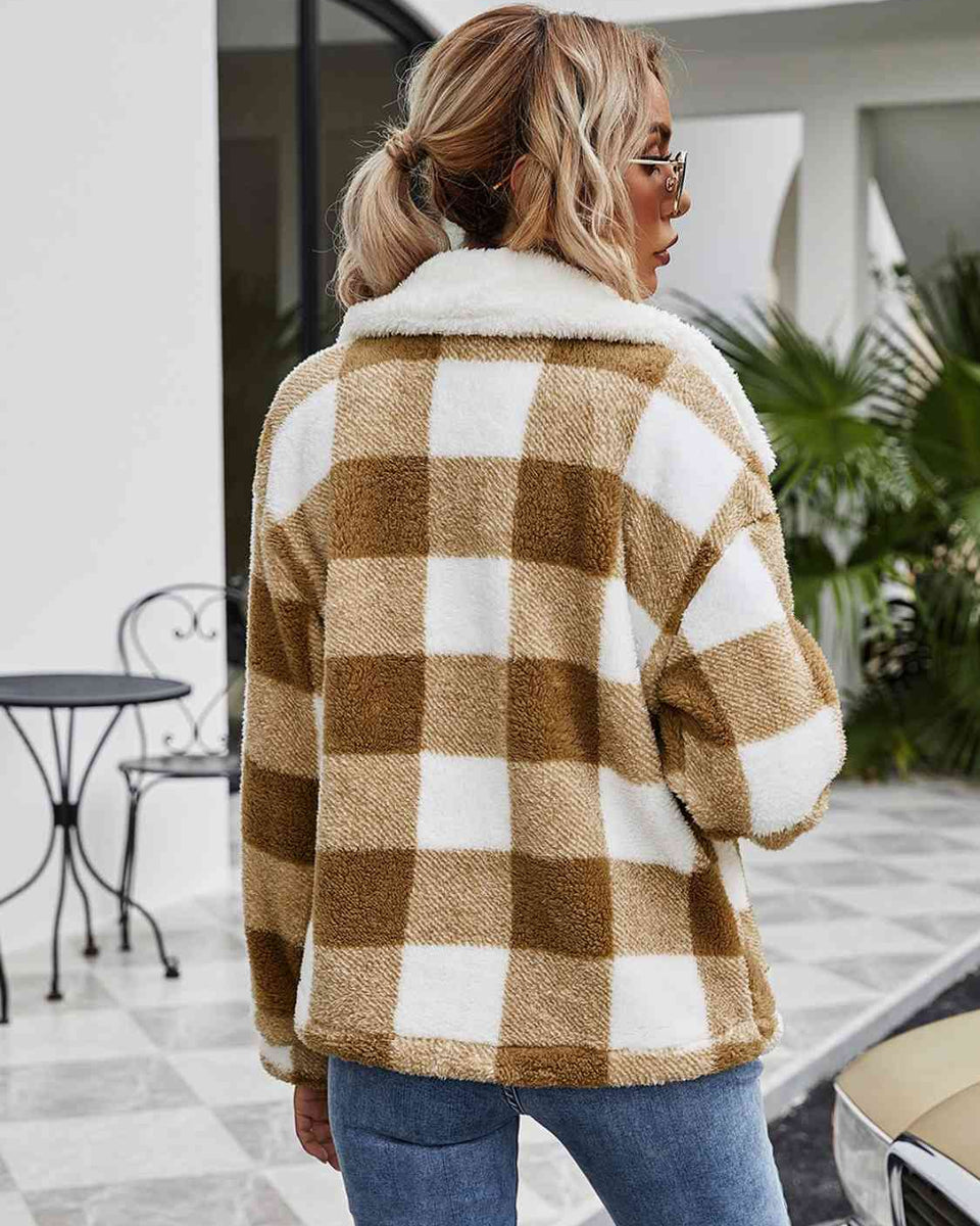 Plaid Zip-Up Collared Jacket
