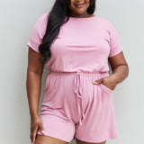 Zenana Chilled Out Full Size Short Sleeve Romper in Light Carnation Pink - Crazy Like a Daisy Boutique