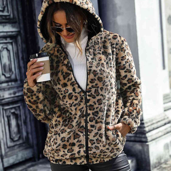 Leopard Zip-Up Hooded Jacket