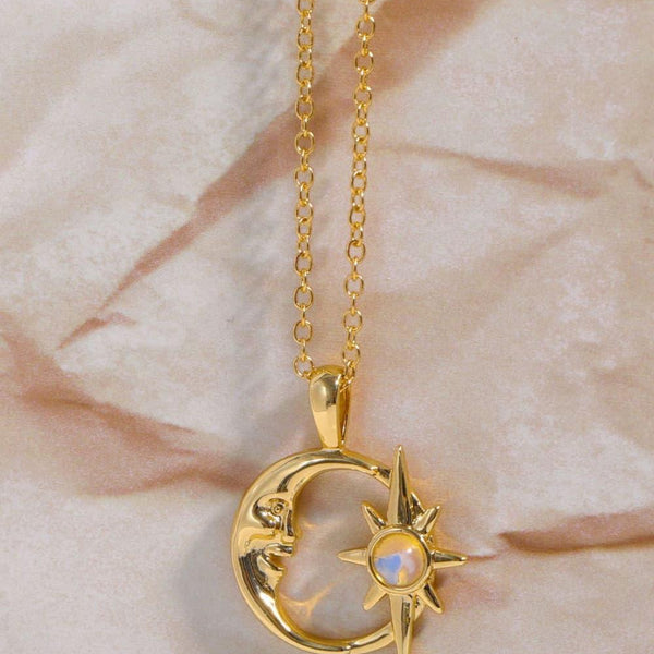 Copper 14K Gold Pleated Moon & Star Shape Pendant Necklace - Crazy Like a Daisy Boutique #