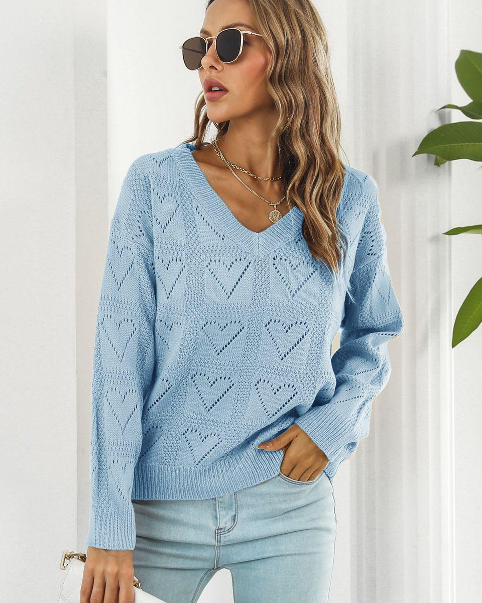 V-Neck Drop Shoulder Sweater - Crazy Like a Daisy Boutique