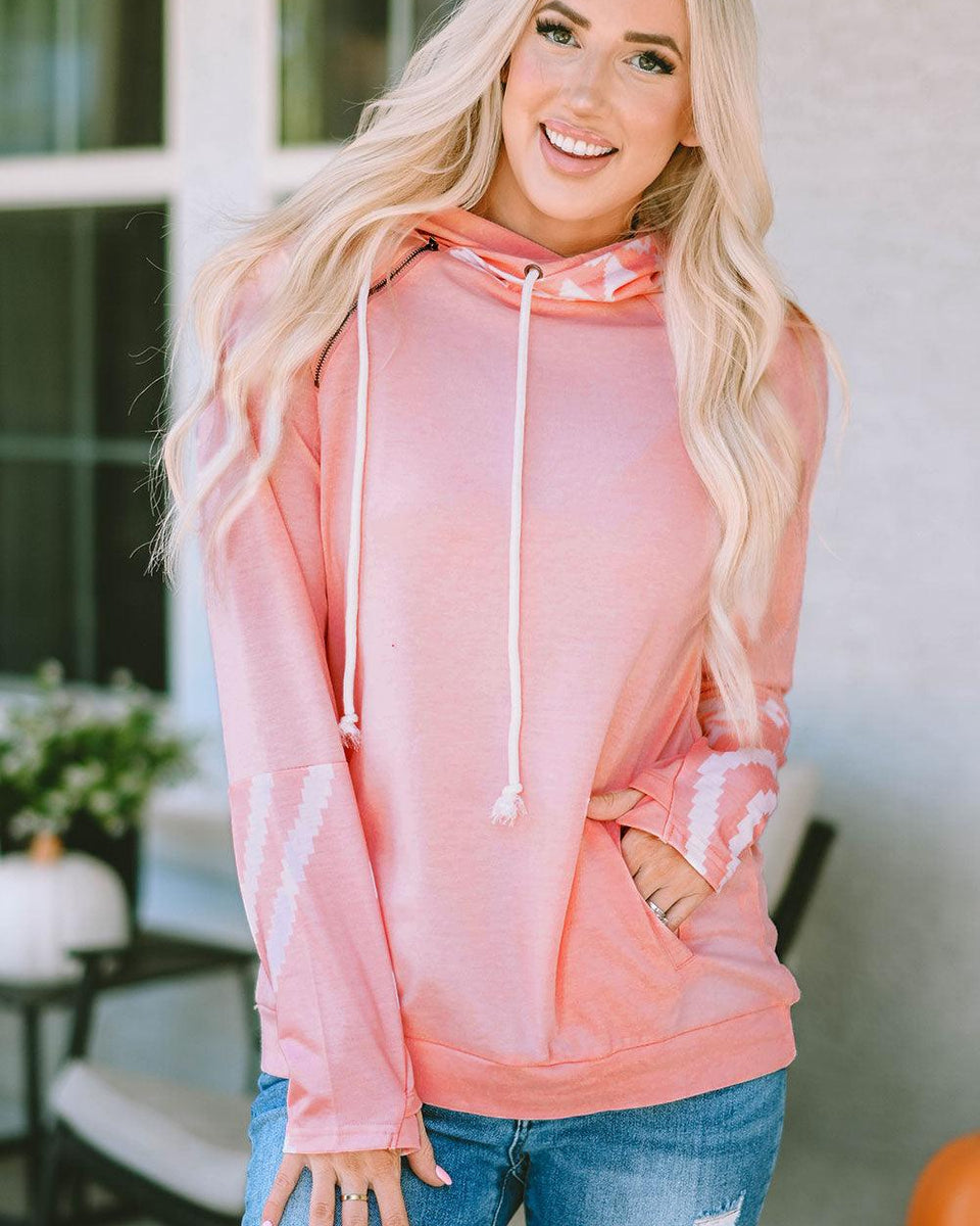 Printed Long Sleeve Hoodie with Pocket - Crazy Like a Daisy Boutique