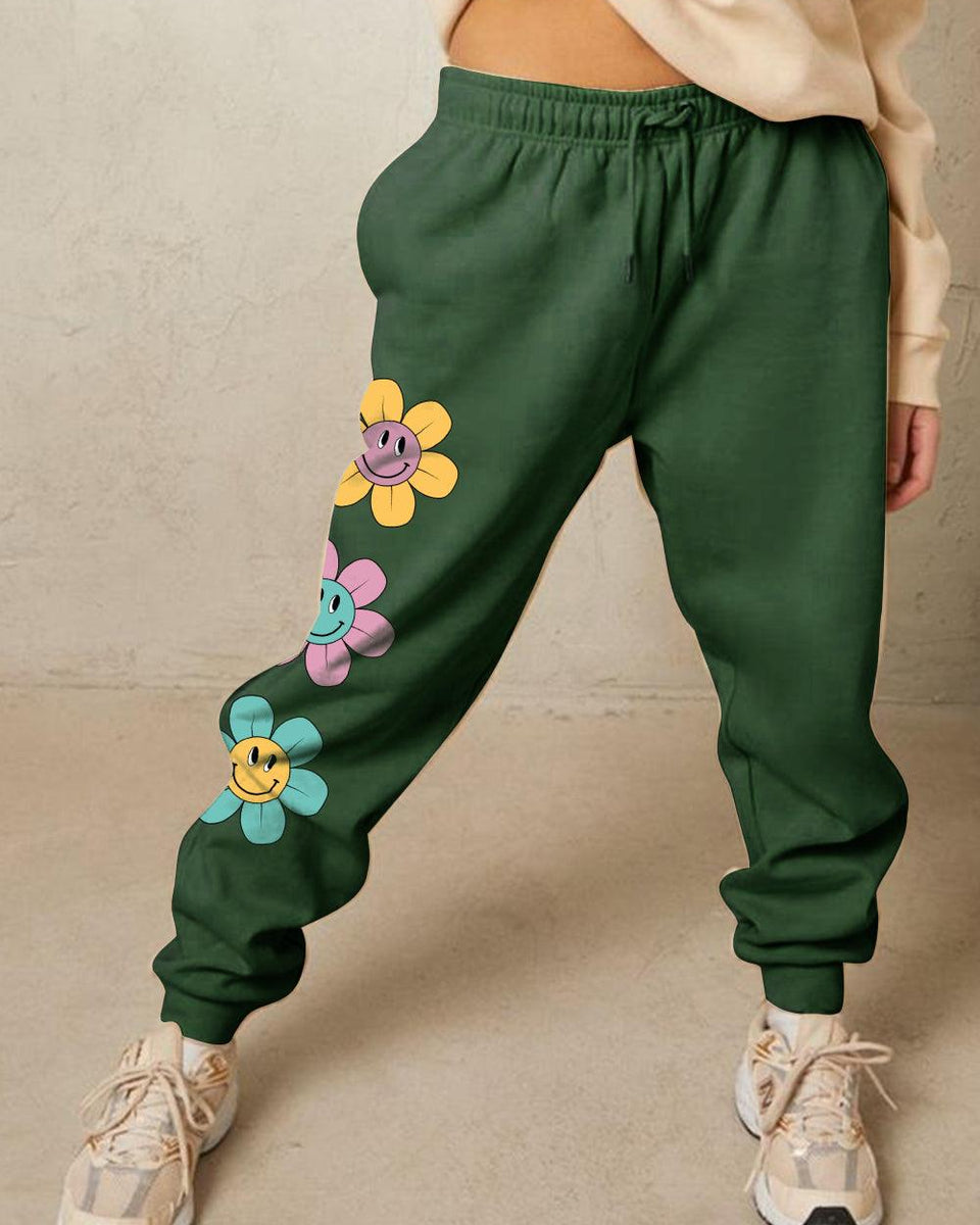 Simply Love Full Size Drawstring Flower Graphic Long Sweatpants - Crazy Like a Daisy Boutique