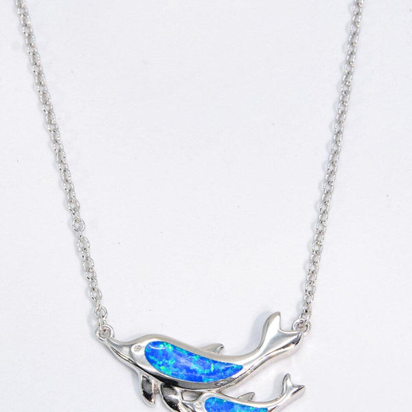 Blue Opal Mama Dolphin Chain-Link Necklace - Crazy Like a Daisy Boutique