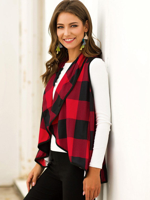 Plaid Open Front Sleeveless Cardigan - Crazy Like a Daisy Boutique
