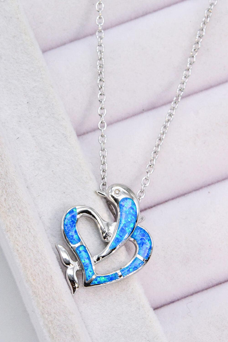 Blue Opal Dolphin Heart Chain-Link Necklace - Crazy Like a Daisy Boutique
