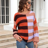 Round Neck Long Sleeve Color Block Dropped Shoulder Pullover Sweater - Crazy Like a Daisy Boutique #