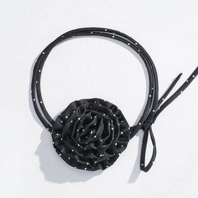 Polka Dot Camellia Flower Tie Choker Necklace - Crazy Like a Daisy Boutique