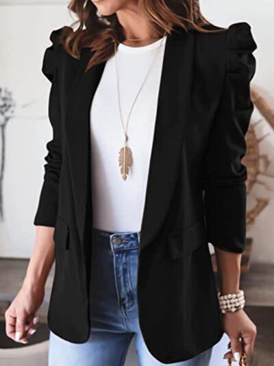 Collared Neck Puff Sleeve Blazer - Crazy Like a Daisy Boutique #