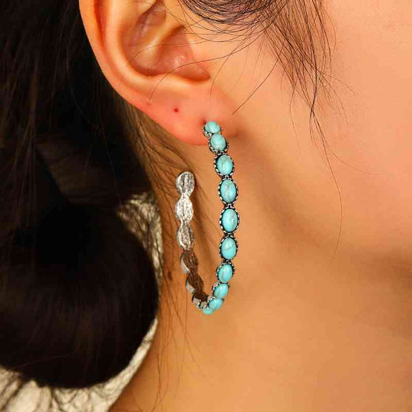 Artificial Turquoise C-Hoop Earrings - Crazy Like a Daisy Boutique #