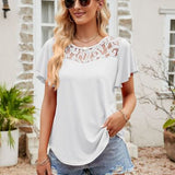 Lace Detail Round Neck Short Sleeve T-Shirt - Crazy Like a Daisy Boutique #