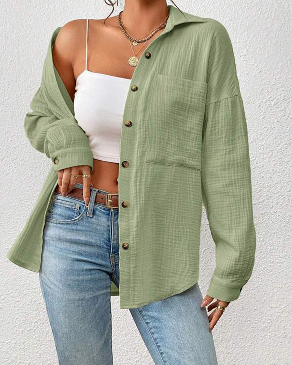 Textured Drop Shoulder Shirt Jacket - Crazy Like a Daisy Boutique