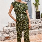 Camouflage Drawstring Crop Leg Jumpsuit - Crazy Like a Daisy Boutique #