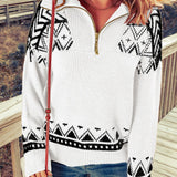 Zip-Up Mock Neck Dropped Shoulder Pullover Sweater - Crazy Like a Daisy Boutique