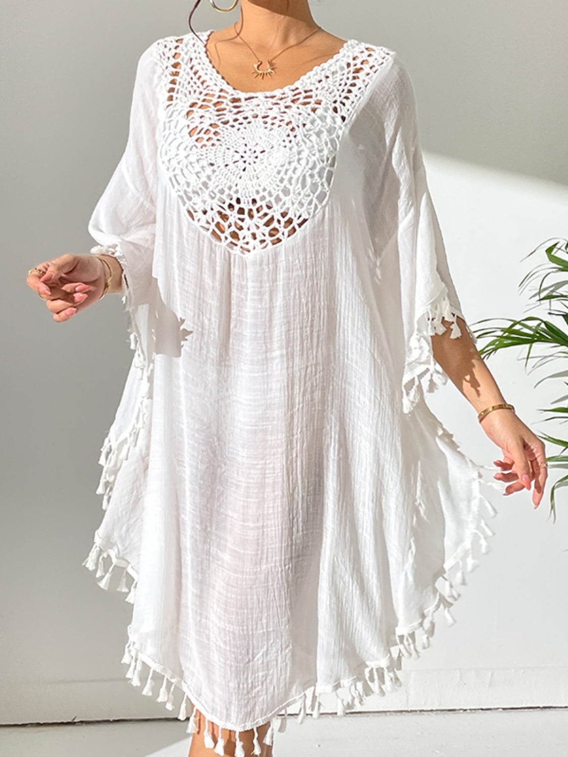 Tassel Cutout Scoop Neck Cover-Up Dress - Crazy Like a Daisy Boutique #