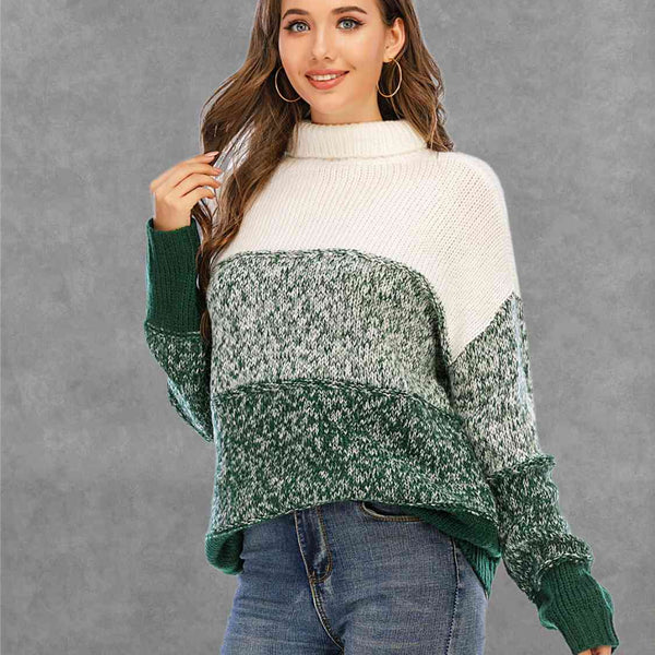 Color Block Turtleneck Sweater