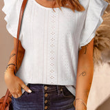 Eyelet Round Neck Flutter Sleeve Blouse - Crazy Like a Daisy Boutique