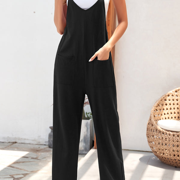 Pocketed Spaghetti Strap Wide Leg Jumpsuit - Crazy Like a Daisy Boutique #