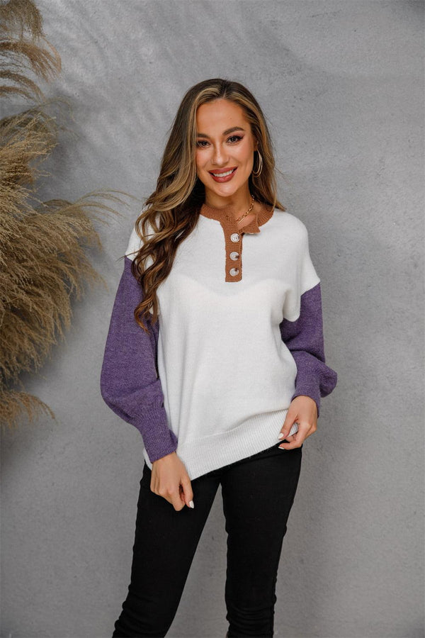 Round Neck Buttoned Knit Top - Crazy Like a Daisy Boutique #