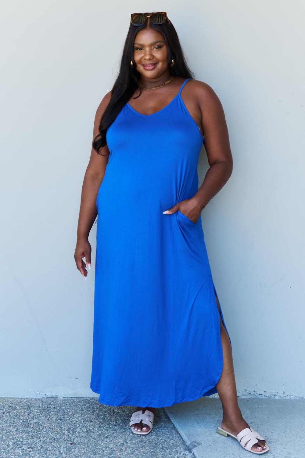 Ninexis Good Energy Full Size Cami Side Slit Maxi Dress in Royal Blue - Crazy Like a Daisy Boutique #