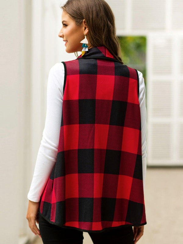 Plaid Open Front Sleeveless Cardigan - Crazy Like a Daisy Boutique